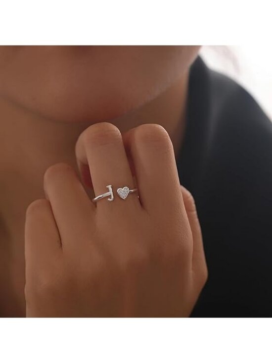 Monogram Initial J Ring in Sterling Silver - Traditions  Letter J Silver Heart Initial Ring Silver Rose Gold Plated Ring